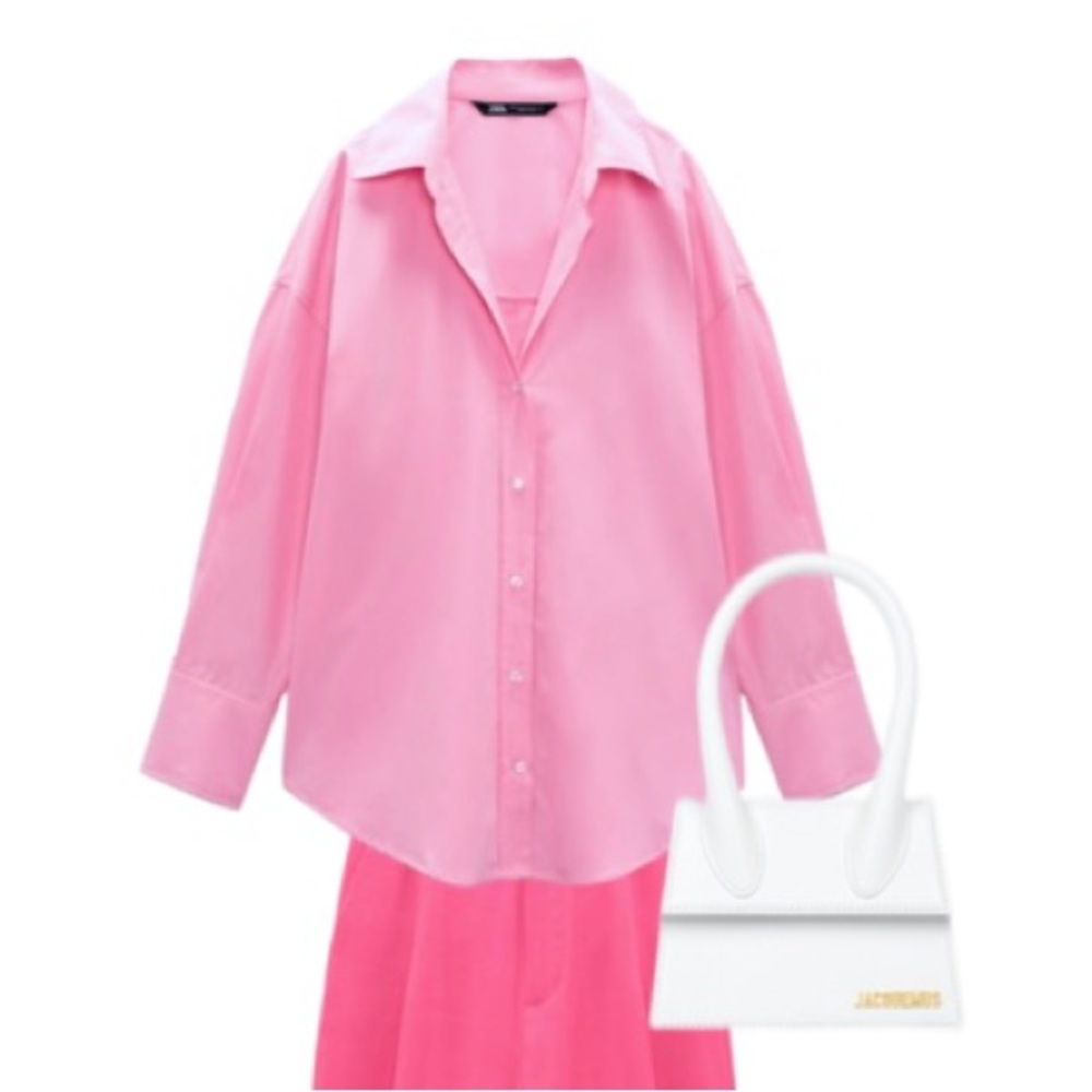 ZARA 💘 baby pink poplin shirt | xs small